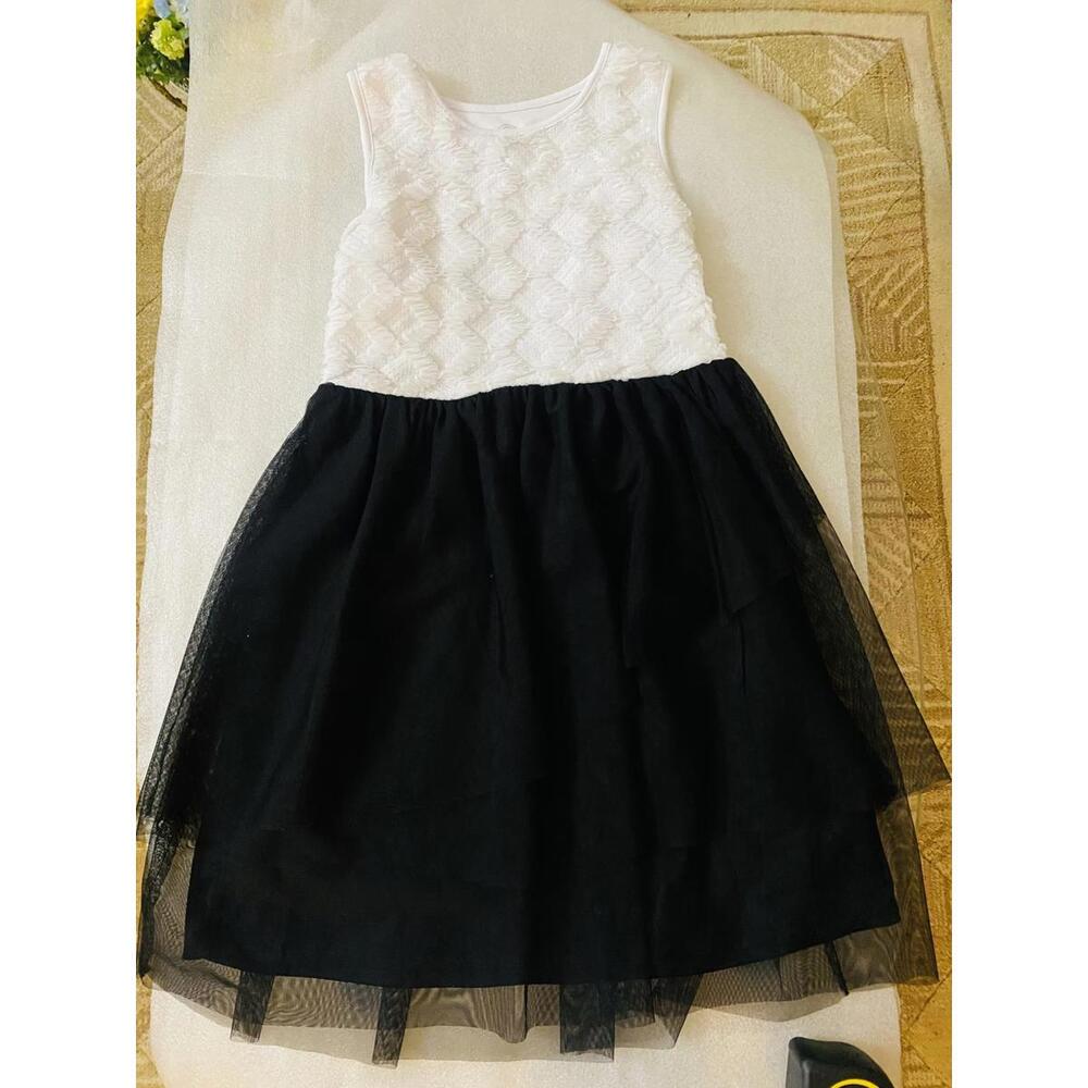 Wonder Nation Girls Black and White Sleeveless Dress with Tulle Skirt Size 14/16